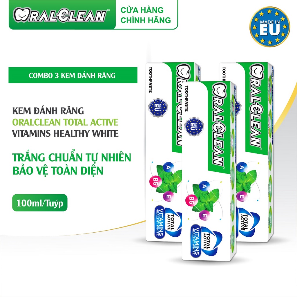 Bộ 3 Kem đánh răng OralClean Total Active Vitamin Healthy White 100ml