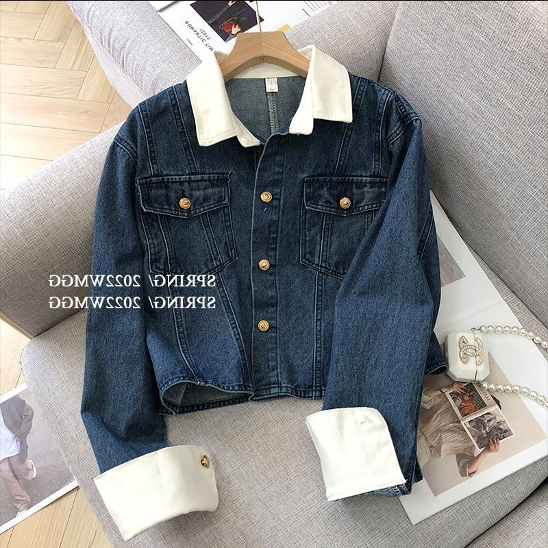 Áo Khoác Denim Tay Dài Dáng Rộng Màu Sắc Tương Phản Thời Trang Mùa Thu 2022