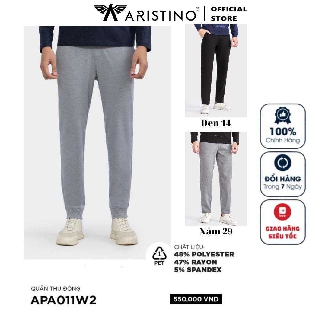 Quần Jogger Nam Thun Dài Thu Đông Thể Thao ARISTINO APA011W2 Dáng suông vừa cạp chun bo gấu Vải Polyester Cao Cấp
