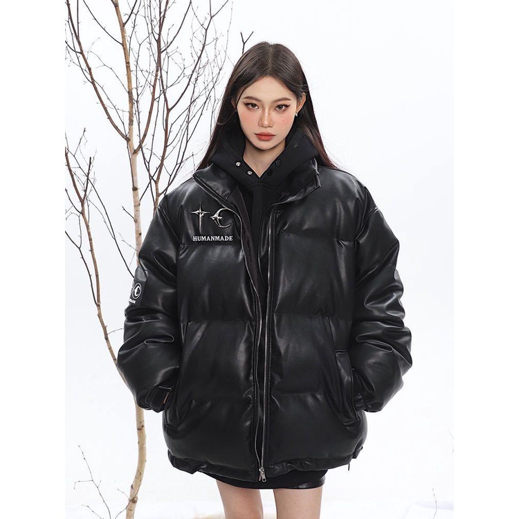 Áo Khoác Da PU Đệm Cotton Dày Dặn Cổ Đứng Phong Cách Hàn Quốc Thời Trang Mùa Đông Cho Nữ