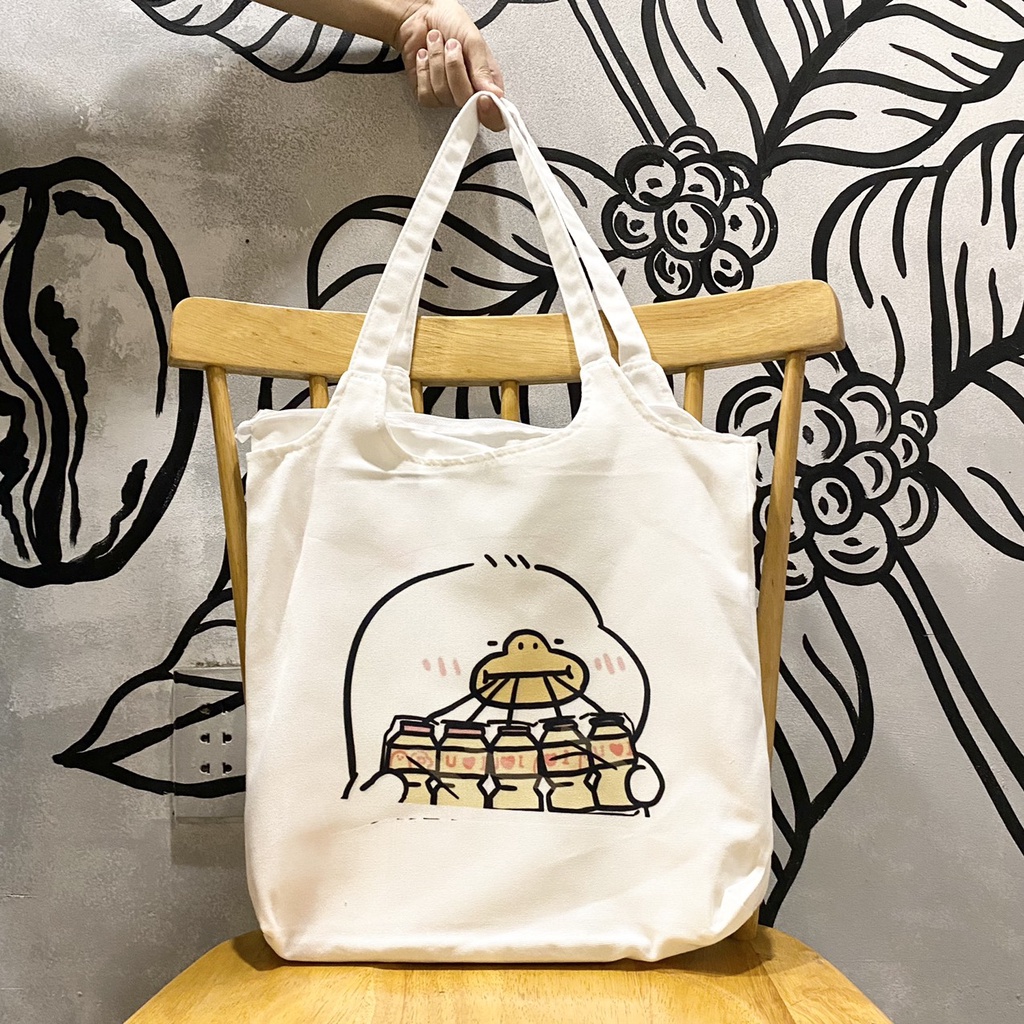 Túi tote, vải canvas 100% poli cao cấp, phong cách thời trang ulzzang, có khoá miệng xịn xò YOU LOVE I