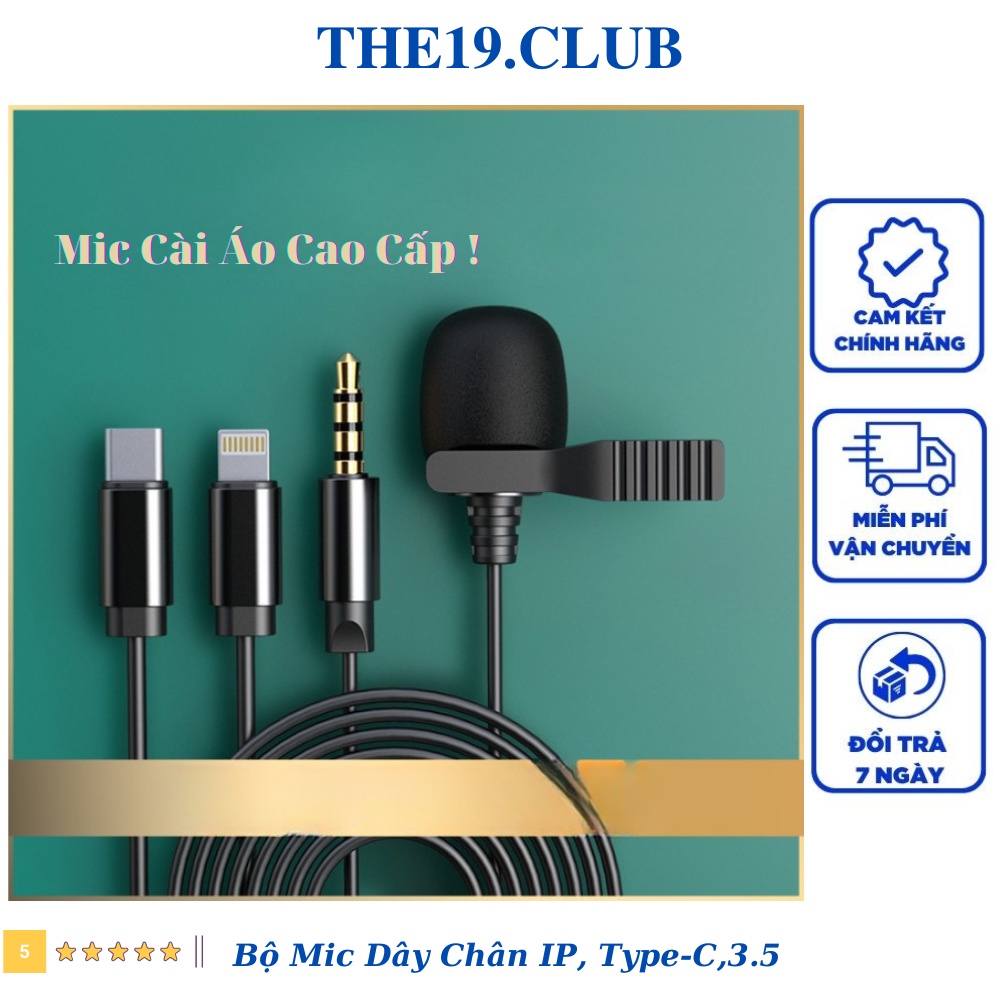 Micro cài áo Microphone GL119 hàng chuẩn 3 Ring -Clip on 3.5mm Jack hàng cao cấp, thu âm tron, lọc tiếng ồn tốt