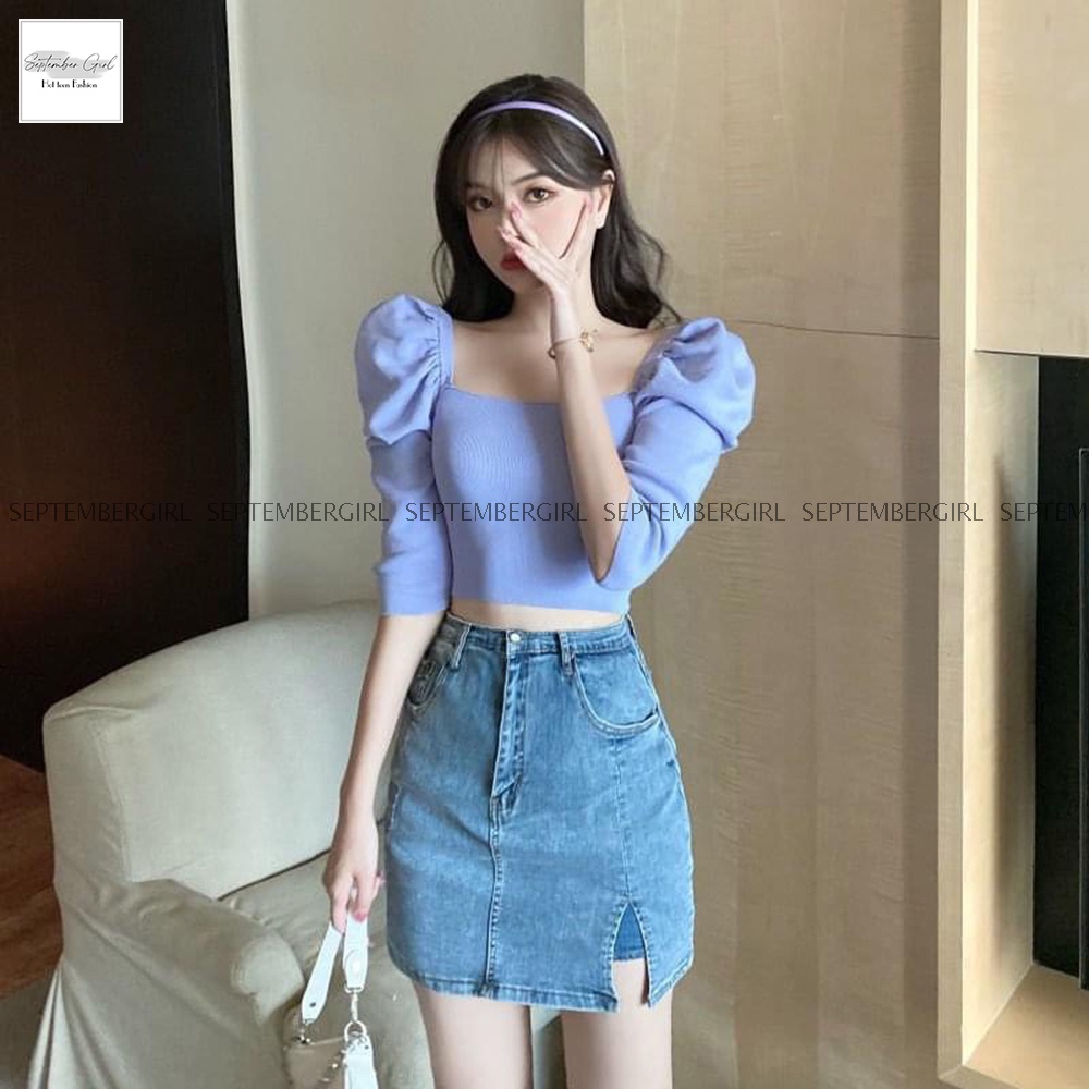 Áo thun nữ cổ vuông SEPTEMBERGIRL dáng croptop tay bồng - AO TOP NU 010V2