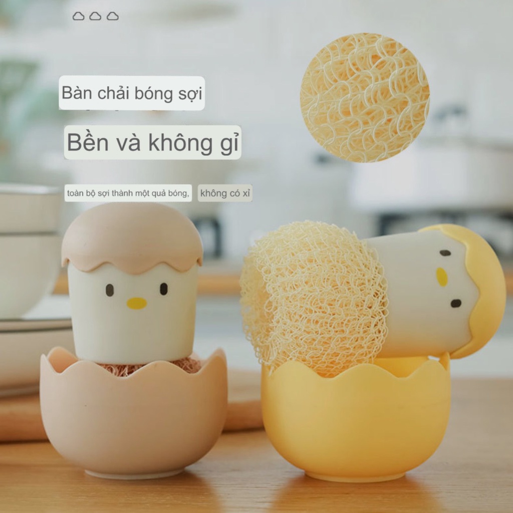 Miếng cọ rửa chén đĩa, xong nồi có tay cầm hình con gà và khay đựng hình quả trứng dễ thương