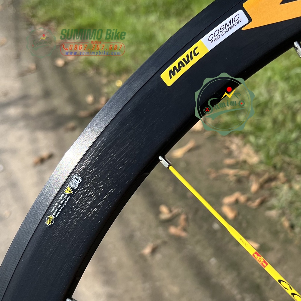 Bánh bộ nhôm MAVIC Cosmic Pro 700c 4cm - Đùm áo carbon - Thắng vành - Tem vàng