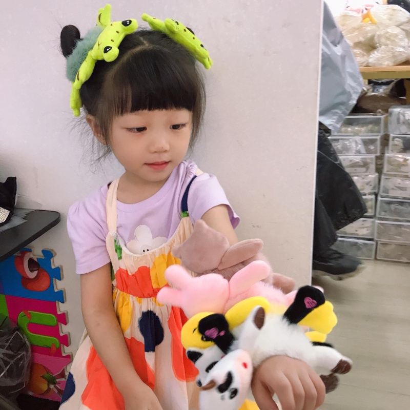 Dây Cột Tóc Cao Su Co Giãn Bọc Vải Bông Đính Hình Thỏ / Gấu Hoạt Hình Dễ Thương Cho Nữ