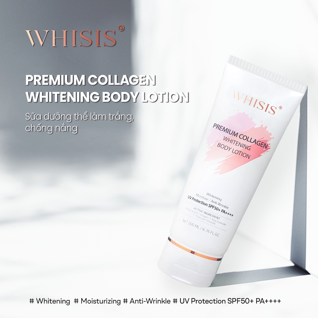 COMBO 3 Kem Dưỡng Thể Trắng Da Chống Nắng Nâng Tone Hàn Quốc WHISIS Premium Collagen Whitening Body Lotion 200ml