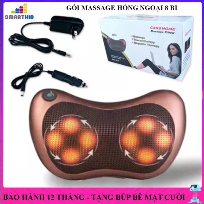Gối Massage Hồng Ngoại 8 Bi Cao Cấp, Máy Massage Cổ, Vai Gáy Toàn Thân, Tự Động Đảo Chiều, Bảo Hành 12 tháng