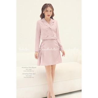 Váy thiết kế Double Dots- Set áo blazer + chân váy xếp ly đan dây / màu hồng