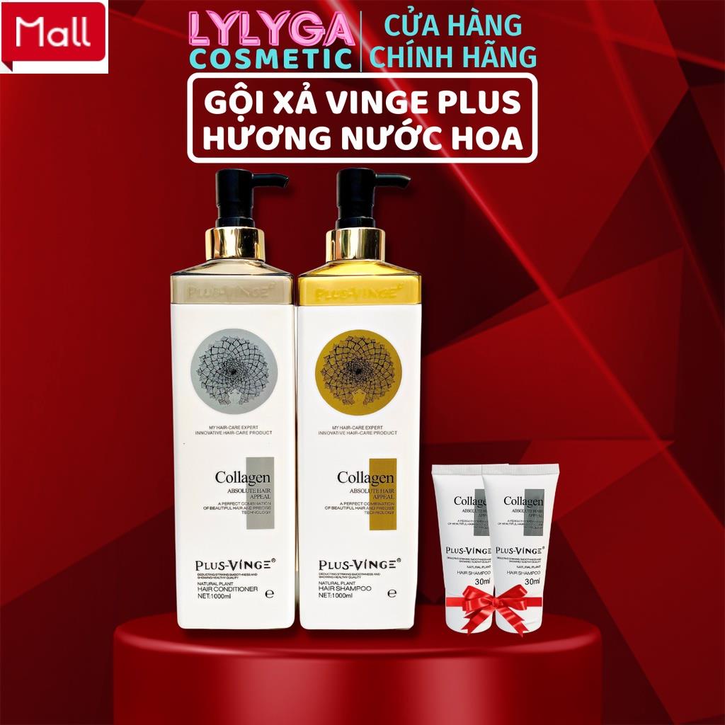 Vinge - Cặp dầu gội dầu xả Collagen Vinge Plus 1000ML - Collagen Vinge Plus Hương nước hoa sang chảnh phục hồi tóc hư tổ