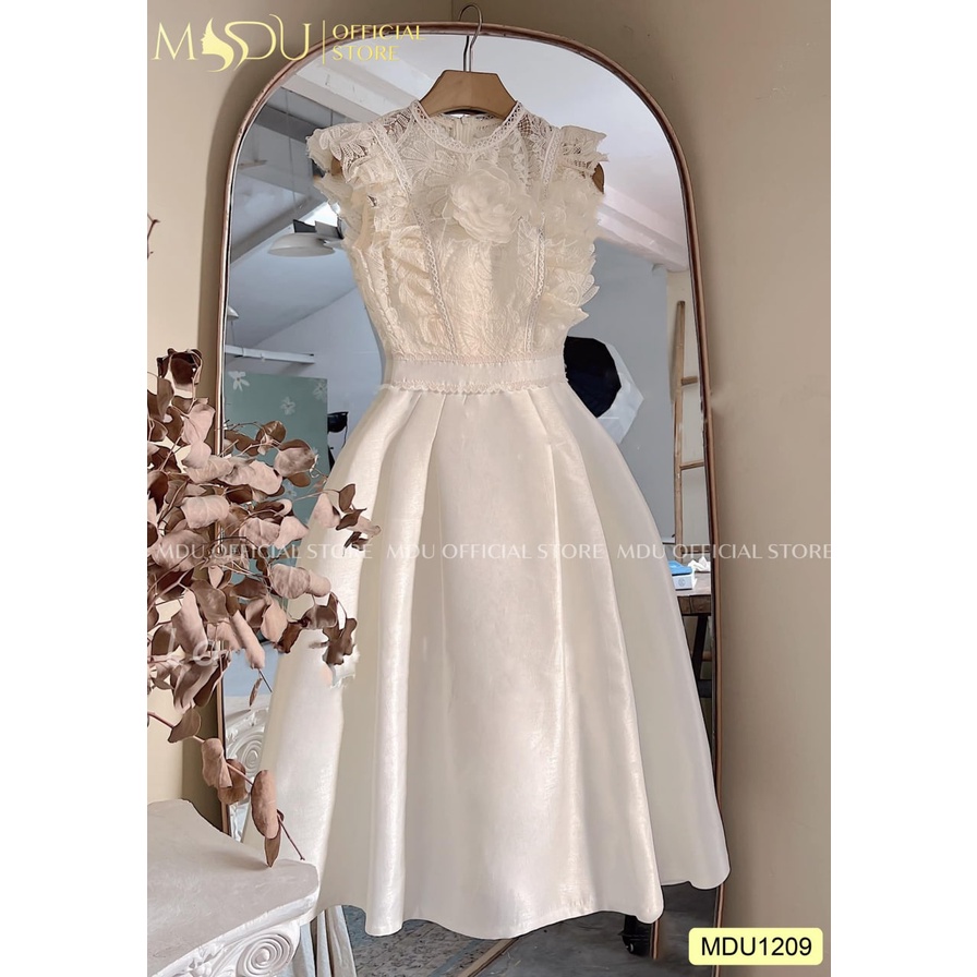 Đầm thiết kế chất tafta phối ren cao cấp kín đáo thanh lịch và sang trọng MDU1209 - Zin Boutique [kèm ảnh
