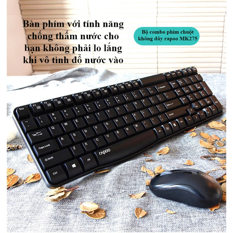 Combo bộ bàn phím và chuột không dây Rapoo X1800S chống nước kết nối được trong khoảng cách 10m - Hàng chính hãng