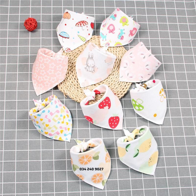 [AN TOÀN] Khăn yếm tam giác cho bé chất liệu Cotton có 2 cúc bấm siêu mềm mịn
