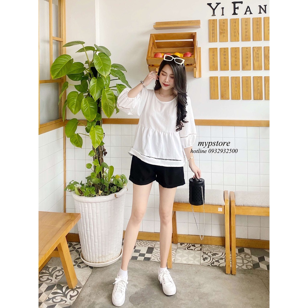 Áo babydoll viền ren tay phồng lửng mypstore A15