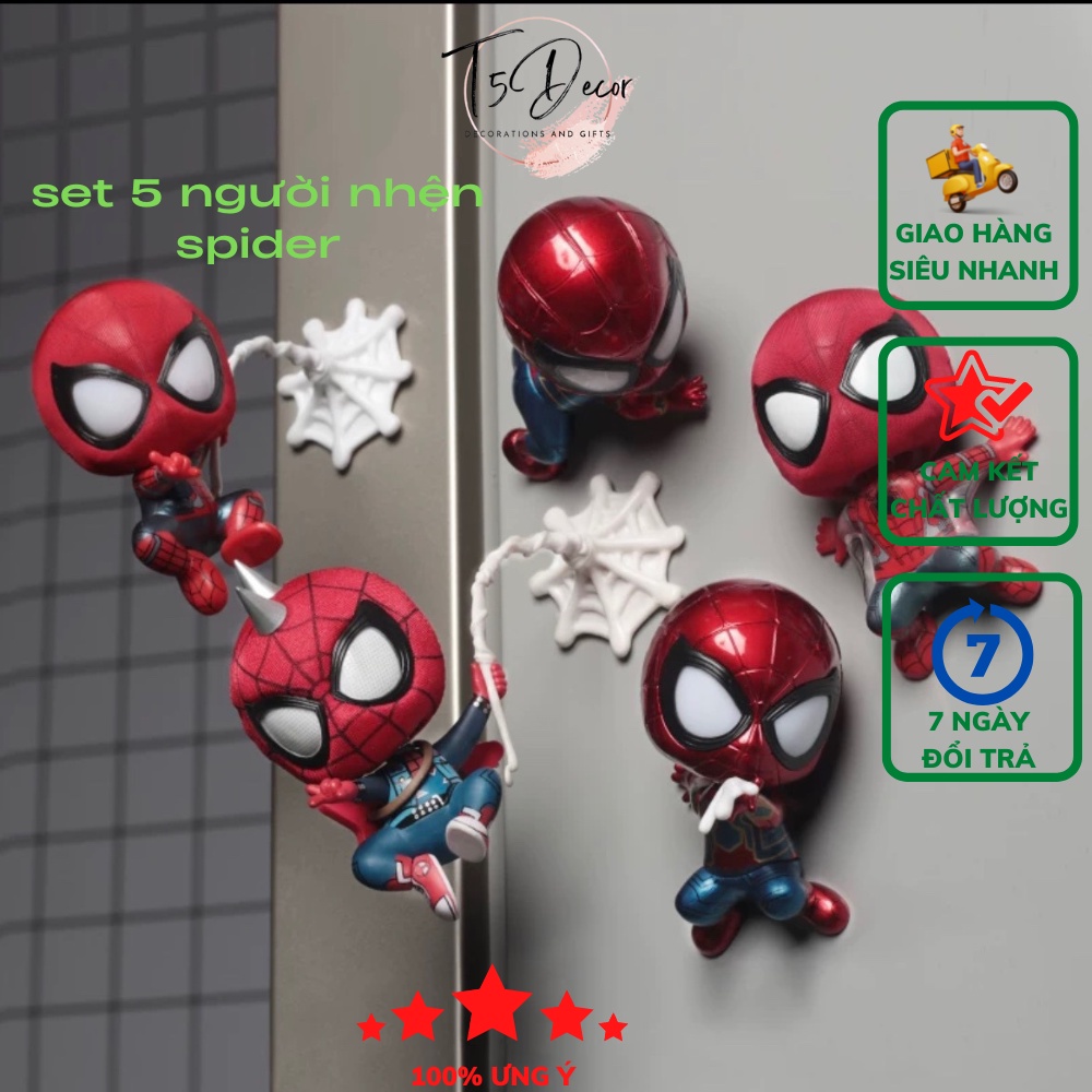Set 5 Mô Hình Người Nhện Spider Man Bằng Nhựa , Đầu lò xo, Hút nam châm |  Shopee Việt Nam