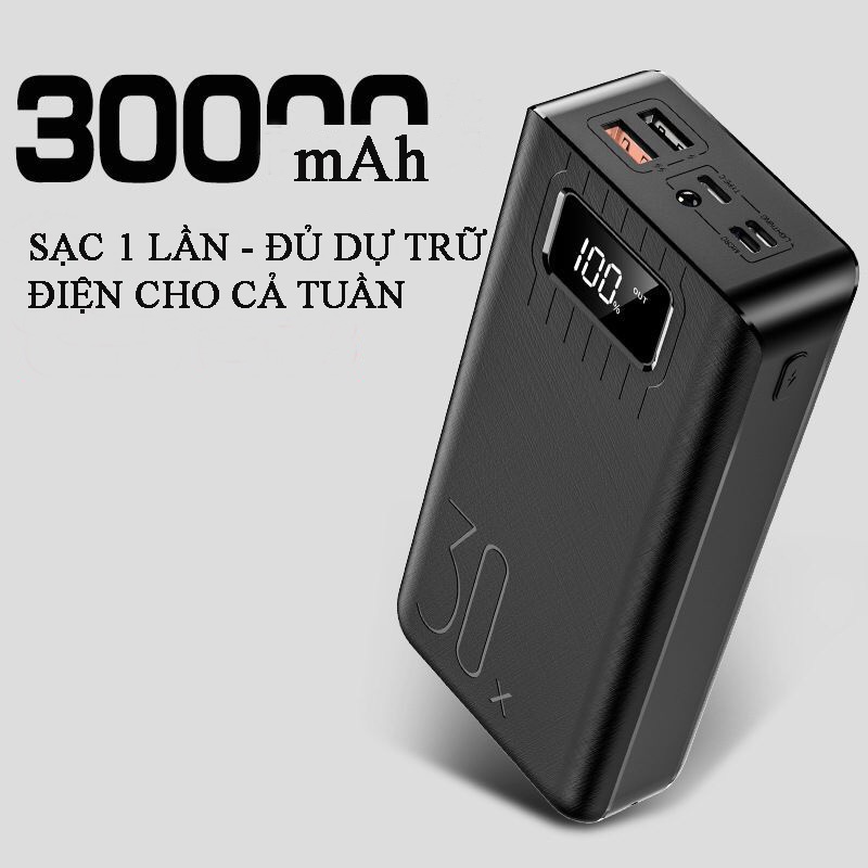 Sạc Dự Phòng chất lượng cao PIN Polymer cao cấp 30000mAh, 3 cổng sạc đầu vào, 2 cổng sạc đầu ra, màn hình LED.
