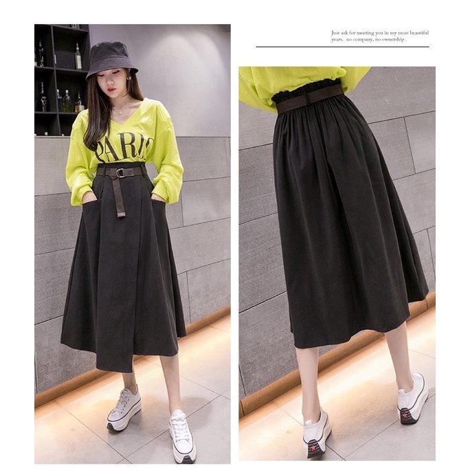 Chân váy xoè vạt lệch chun sau vintage hàng QC loại 1