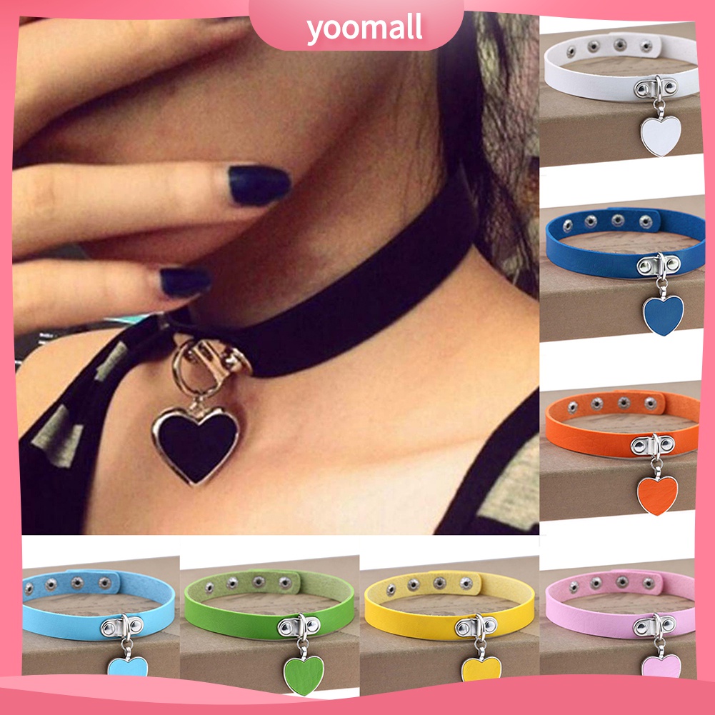Vòng Cổ Choker Giả Da Mặt Trái Tim Phong Cách Gothic Punk