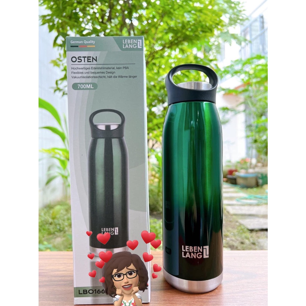 Bình giữ nhiệt cầm tay Lebenlang inox 304 cao cấp không gỉ, 700ml, giữ nóng 8-10h, giữ lạnh 10-12h, có tay cầm tiện lợi