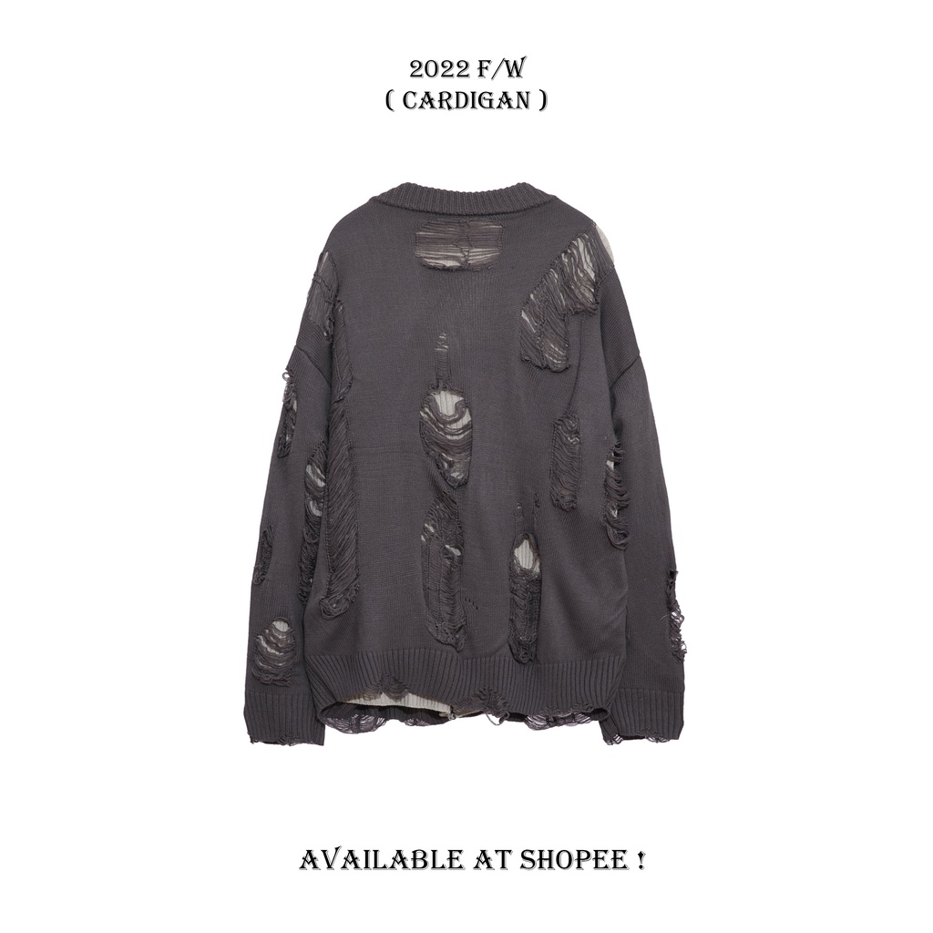 Áo len Cardigan Rách 2 lớp form oversize 2 màu Đen Xám