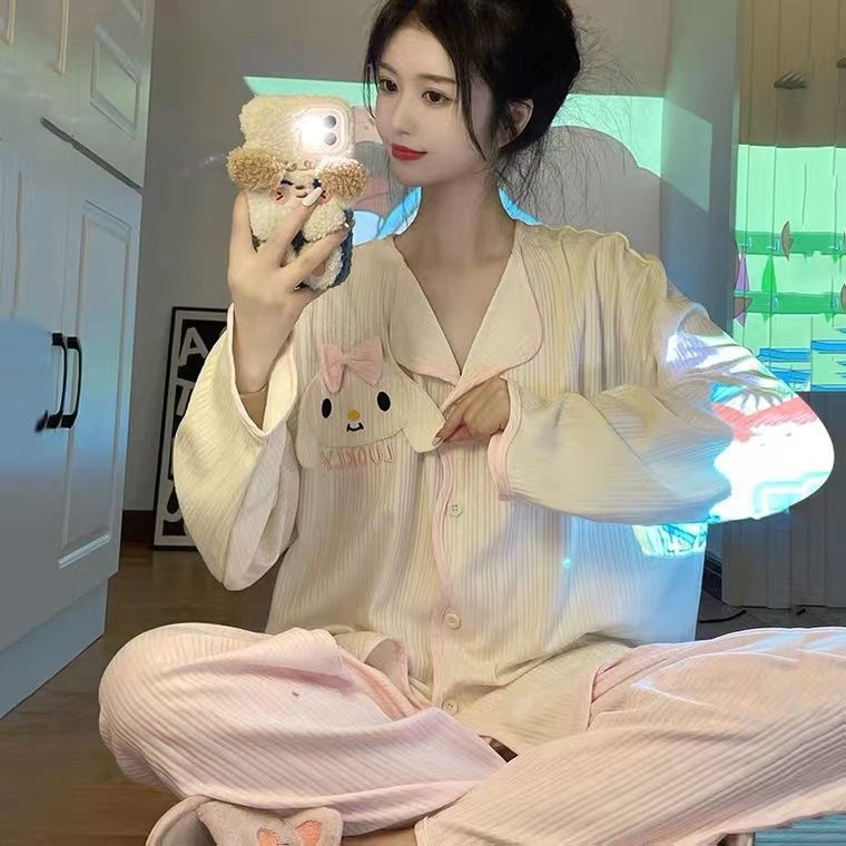 Bộ Đồ Ngủ Dài Tay Dáng Rộng Thời Trang Xuân Thu Cho Nữ