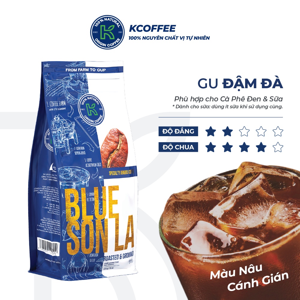 Cà Phê Rang Xay Nguyên Chất 100% Arabica Blue Sơn La K Coffee hậu ngọt vị chua nhẹ túi 454g