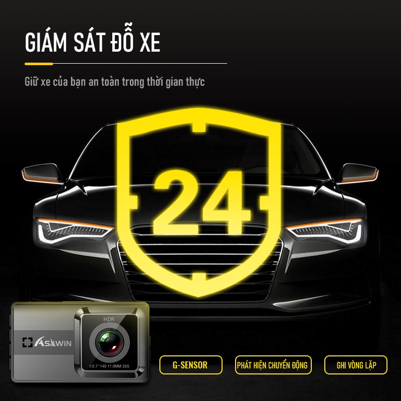 Asawin A12S Camera hành trình ống kính kép Mặt trước và mặt sau Cho Camera ô tô Chế độ đỗ xe 24H WDR HDR IPS 3 inch Tầm nhìn ban đêm | BigBuy360 - bigbuy360.vn