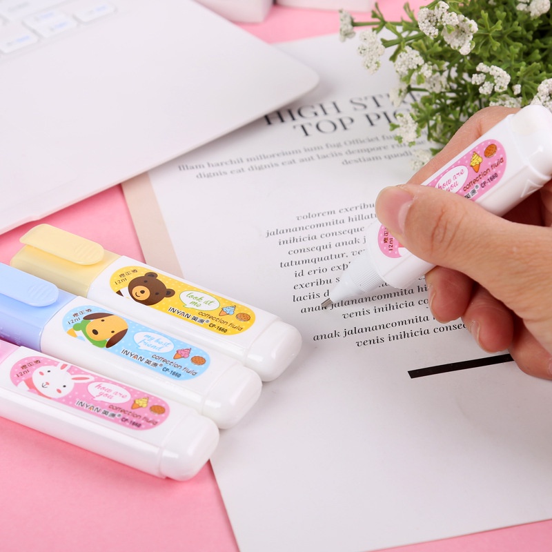 Bút Xóa Kéo Dài Đầu Kim Loại 12ml Họa Tiết Hoạt Hình Dễ Thương