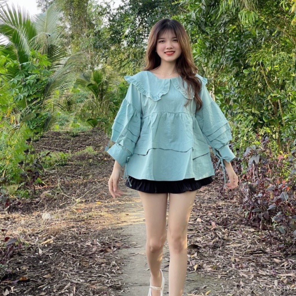Áo baby doll tay phồng vải đũi hàn