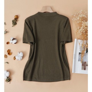 Áo len dệt KACHISA cổ tròn tay ngắn
