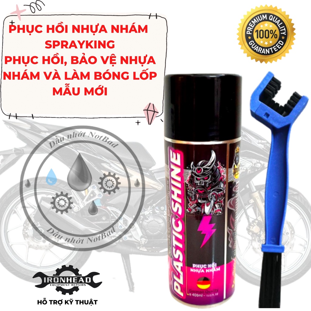 Chai phục hồi nhựa nhám đen SPRAYKING Plastic Shine phục hồi, bảo vệ nhựa nhám, cao su vỏ xe