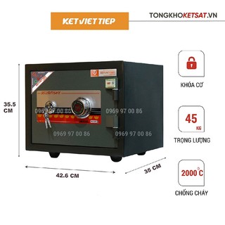 Két sắt mini chống cháy khóa cơ K68BLN nặng 45kg thép đúc đặc hàng Việt Tiệp bảo hành 5 năm