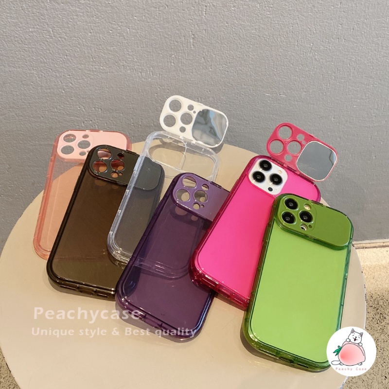 Ốp Điện Thoại TPU Mềm Trong Suốt Màu Trơn Có Gương Trang Điểm Cho iPhone 14 13 12 Pro Max 11 Xr Xs Max X 7 8 Plus