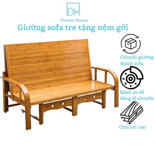 Ghế Sofa Giường - Sofa Bed Phòng Khách Thông Minh Chất Liệu Tre Tự Nhiên Kích Thước 1m9 Droolo House