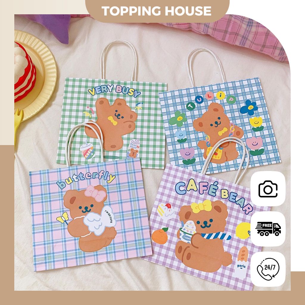 Túi Giấy Có Quai Đựng Quà Tặng Paper Bag Dày Dặn, Cứng Cáp Hình Gấu Đáng Yêu - Topping House - DC22