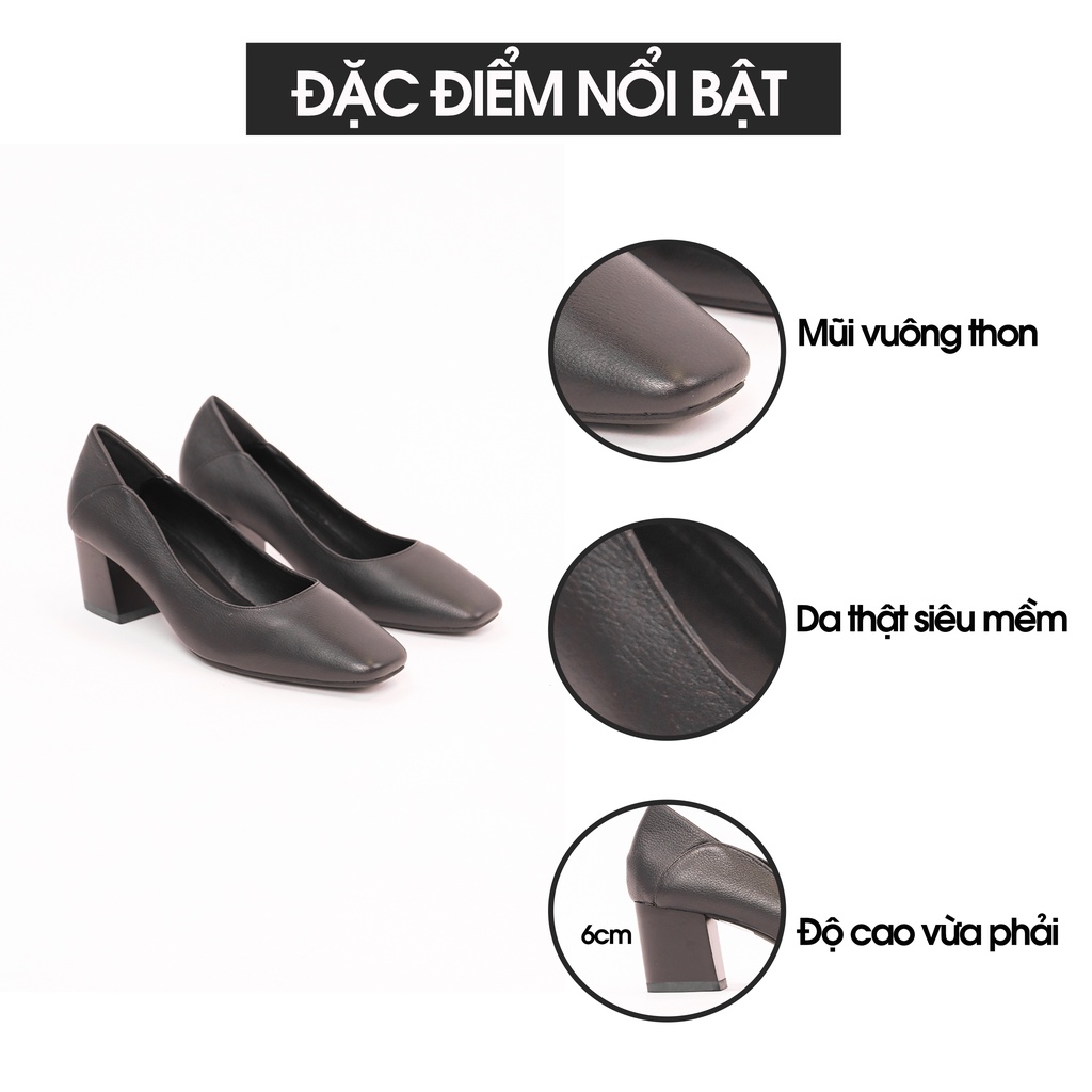 Giày cao gót nữ 5 phân KIMY SHOES,  giày công sở cao gót da thật hàng VNXK mũi vuông thon, đế vuông ma sát