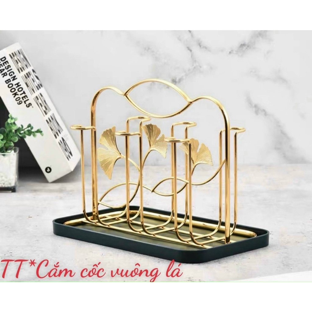 Gía úp cốc mạ vàng hình hươu kèm khay hứng nước tiện dụng - khay úp ly nhiều mẫu mã sang trọng hiện đại