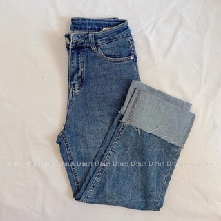 Quần jeans denim lửng gập lai cá tính màu xanh sáng JD3001