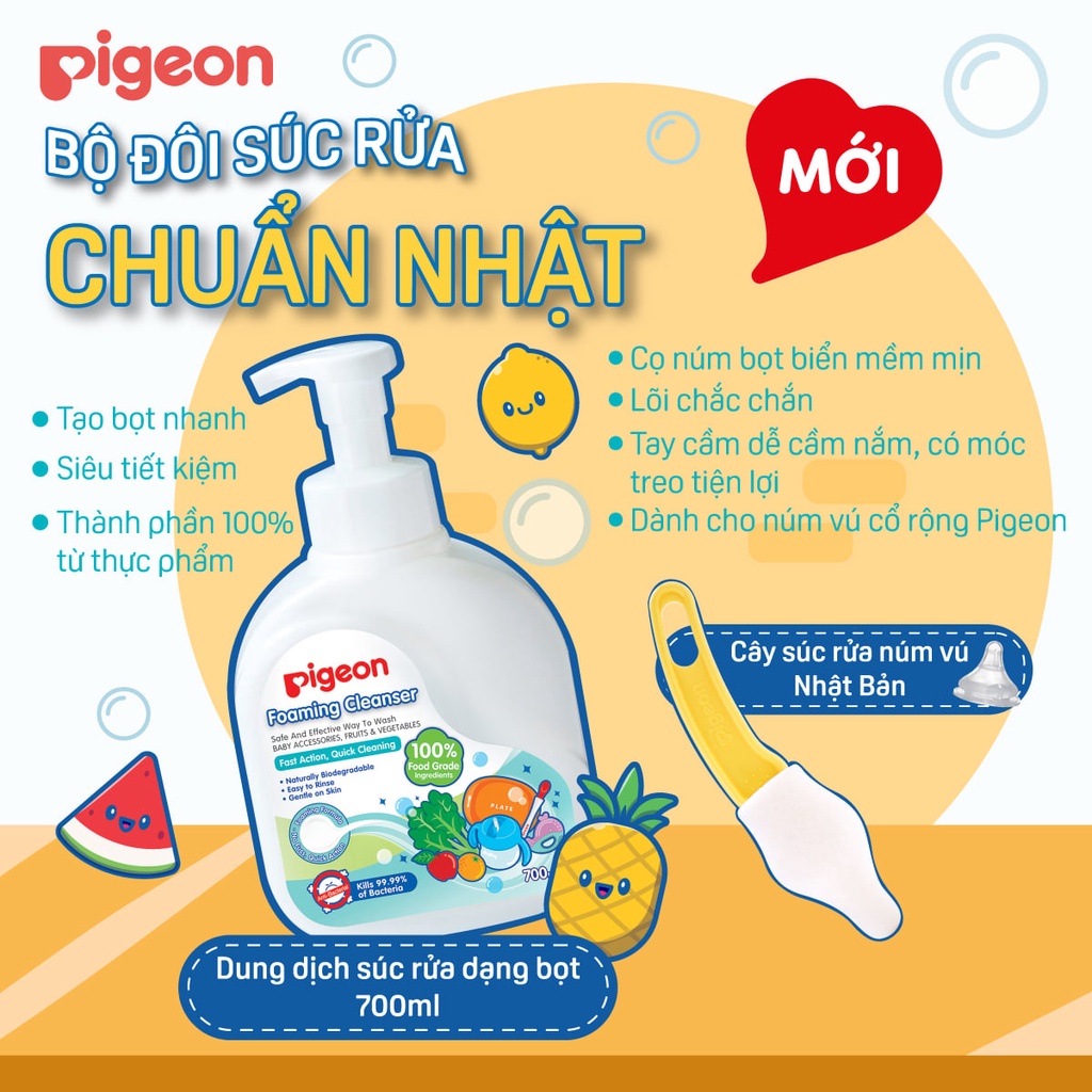 Dung Dịch Súc Rửa Bình Sữa Dạng Bọt Pigeon 700ml (HSD:24/09/2023)