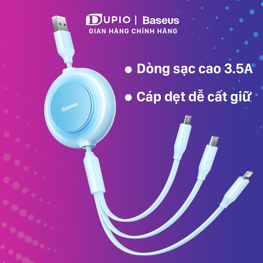 Cáp sạc 3 đầu DUPIO Baseus DS06 USB dây type c sạc nhanh đa năng gọn dễ cất giữ