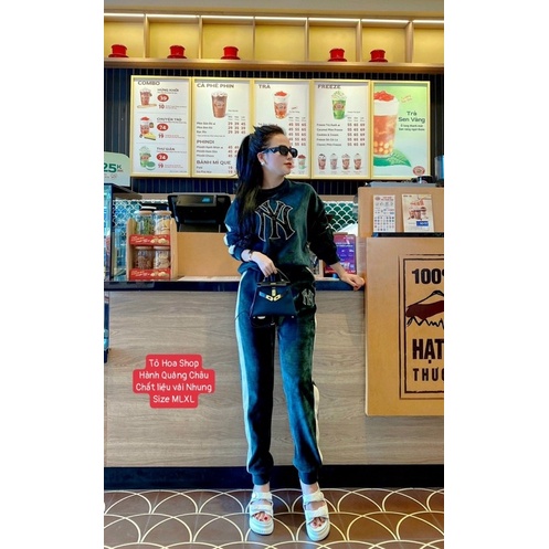 Bộ thể thao nữ,đồ ngủ mặc nhà đẹp,sét bộ thu đông cổ tròn dáng trẻ,chất vải nhung tuyết hàng quảng châu,Size MLXL