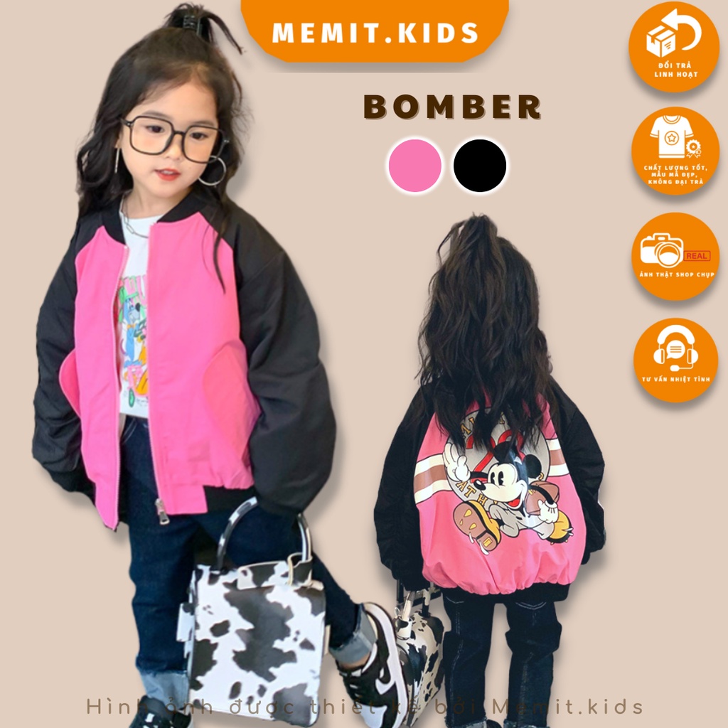 Áo khoác mùa đông cho bé gái-MEMIT- Aó bomber Thu đông thời trang cho bé gái