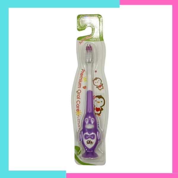 Bàn chải đánh răng cho bé bàn chải lông mềm cho trẻ em từ 3-8 tuổi Sky  có đế hít