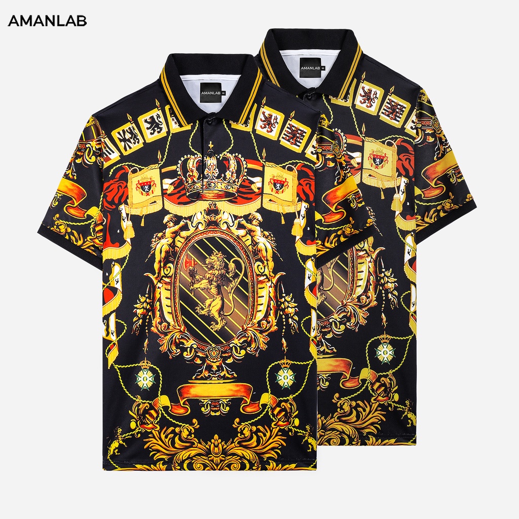 Áo thun polo nam ngắn tay cổ bẻ họa tiết, vải thoáng khi, không nhăn, form regular Lion Gold AMANLAB