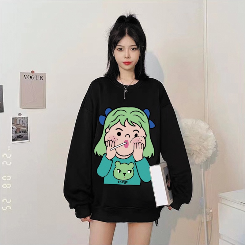 NRVP Áo Thun Nữ Dài Tay Dáng Rộng In Hình Phong Cách Hàn Quốc Mới