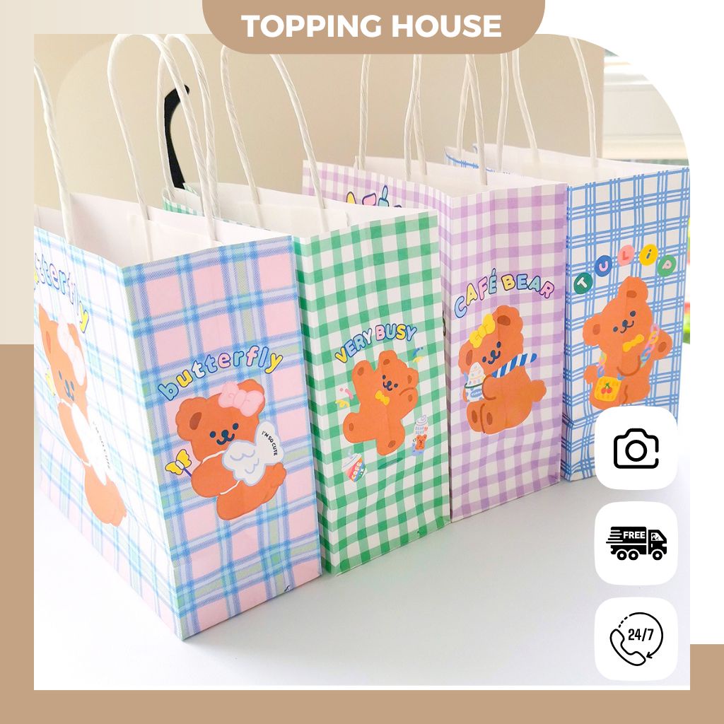 Túi Giấy Có Quai Đựng Quà Tặng Paper Bag Dày Dặn, Cứng Cáp Hình Gấu Đáng Yêu - Topping House - DC22