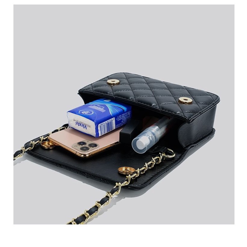 Túi Xách Đeo Chéo Hình Vuông Cỡ Nhỏ Màu Đen / Vàng Phối Dây Đeo Sợi Xích Thời Trang Hàn Quốc Cao Cấp Cho Nữ