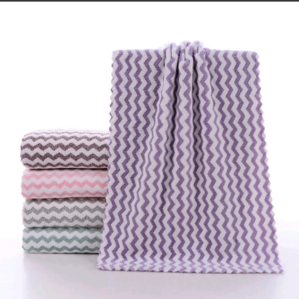 Khăn mặt cotton lông cừu Hàn Quốc mềm mịn siêu thấm nước kẻ sọc , Khăn lau tay đa năng 50x35 cm