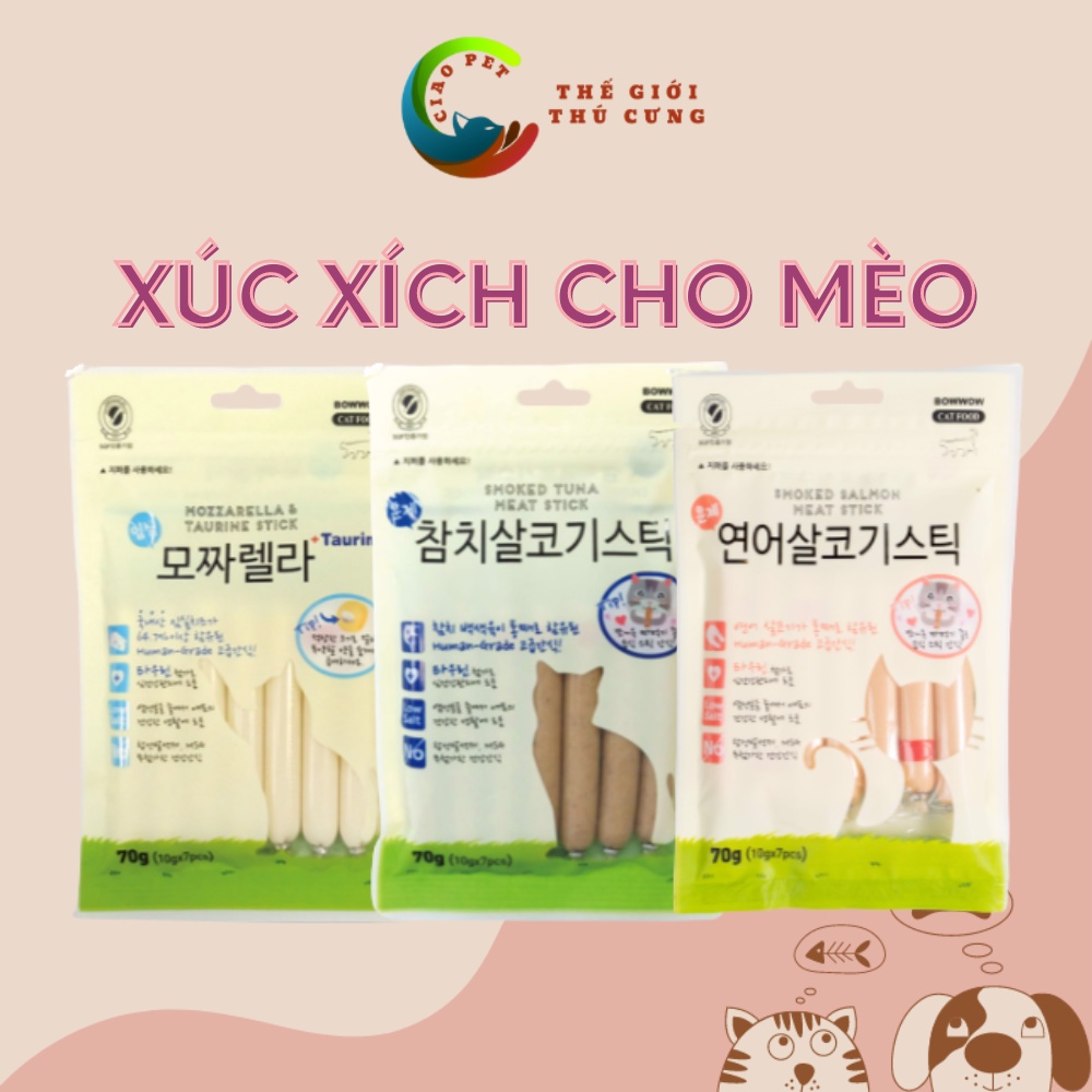 Xúc xích cho mèo cao cấp Bowwow | Giàu DHA, Omega-3 và Taurine | Phát triển trí não và thị lực (1 gói 7pc x 10g)