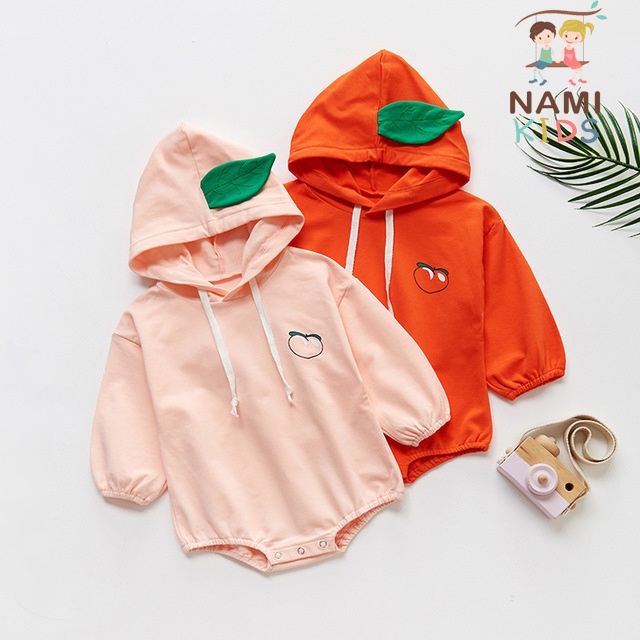bộ đồ liền thân dài tay cho bé gái và bé trai họa tiết lá cây đáng yêu